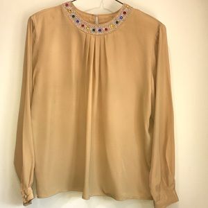 Claudia Barnes Blouse w/Jeweled Collar 16, Mustard